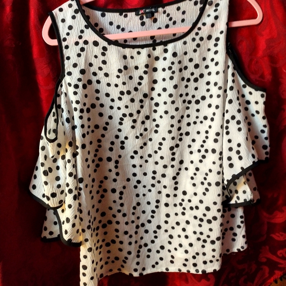 Size Large polka dot sheer shirt with no shoulders
